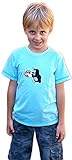 Kurzärmeliges T-Shirt Cartoon Muster Tiermotiv Original Der Kleine Maulwurf The Little Mole Krtek Krtecek Blau, Maulwurf und Erdbeere, 110-116, für Kinder Jungen Mädchen Unisex