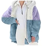 Plüschmantel Damen Teddy Lang mit Kapuze Mädchen Plüschjacke Teddymantel Wintermantel Fleecejacke Winterjacke Plüsch Mantel Winter Jacke Steppmantal Damenmantel Steppjacke Damenjacke Übergangsjack