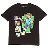Minecraft Steve und Seine Freunde Mädchen-T-Shirt Schwarz 140 | PS4 PS5 Xbox PC wechseln Gamer Geschenke, Tween Teen School Girls Gaming Top, Kinderkleidung, Kindergeburtstags-Geschenk-I