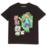 Minecraft Steve und Seine Freunde Mädchen-T-Shirt Schwarz 140 | PS4 PS5 Xbox PC wechseln Gamer Geschenke, Tween Teen School Girls Gaming Top, Kinderkleidung, Kindergeburtstags-Geschenk-I