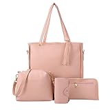 MEITING 4-teiliges Set Damen Handtasche Leder Tote Shopper Groß Schultertasche Elegant Umhängetasche Geldbörse Kartenhalter Tasche Tragetasche Mode Klassisch für Büro Schule Einkauf Reise Geschenk