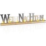 com-four® LED Deko Aufsteller aus Holz - beleuchteter Schriftzug auf Holzsockel - Deko-Schriftzug zum Hinstellen für Weihnachten - Stimmungslicht mit T