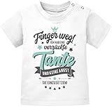 MoonWorks® Baby Kurzarm T-Shirt Finger Weg ich Habe eine verrückte Tante Bio Baumwolle Babyshirt Jungen Mädchen Spruch lustig weiß 92/98 (16-24-Monate)