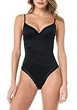 goldenpoint Damen-Body aus Mikrofaser und Spitze, Schwarz , 36