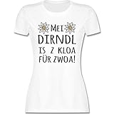 Kompatibel mit Oktoberfest Damen Trachtenshirt - MEI Dirndl is z kloa für zwoa! schwarz - L - Weiß - Dirndl für Schwangere - L191 - Tailliertes Tshirt für Damen und Frauen T-S