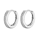 DORBOKER Silber Damen Ohrringe, 925 Sterling Silber Creolen mit AAA Zirkonia, Durchmesser 14mm Klein Schlafen ohringe, 3 Farben Ohrringe Silber/Gold/Rosegold (Ohrringe Silber)