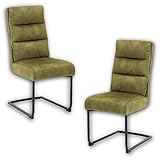 Stella Trading STENA 2er Set Schwingstuhl mit schwarzem Metall Gestell und Samtbezug, Olivgrün - Bequemer Freischwinger Stuhl für Esszimmer & Küche - 45 x 100 x 61 cm (B/H/T)