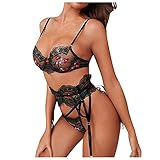 Hins Strapsen Dessous Set Pyjama Sexy Dessous Set Sexy Blumenstickerei Spitzenanzug Pyjama Underw Spitze Reizwäsche Lingerie Bustier Unterwäsche Push up BH + Panty