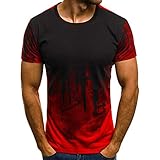 Qier Tshirt Herren Grafische Kurzarm-Oberteile, Baumwoll-T-Shirt, T-Shirts Mit 3D-Farbverlaufstinte, Rot, XXL