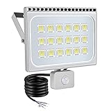 10W LED Floodlight Outdoor-Sicherheitsleuchte 800lm Ultradünnes LED Strahler 6000K Außenstrahler mit Bewegungsmelder Wasserdicht IP65 für Garten Garage Sportplatz Werkstätte (Kaltes Weiß, 100W)