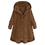 Teddymantel Frauen Lang Braun Neu WeinRot Plüschjacke Plüsch Oberbekleidung Kunstpelzjacke Wintermantel Zip Hoodie Teddy Jacke Full Zip Winterjack Coat Fleecejacke Kapuzenmantel Plü