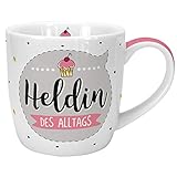 Die Geschenkewelt 45632 Kaffee-Tasse Heldin des Alltags, Porzellan, 40 cl, mit Geschenk-Banderole, Geschenk M