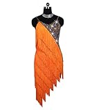 ModLatBal Damen Frangia Strass Latino Kleid Mädchen Concealer Nappaleder Kostüm Leistung, Damen, Orange, M