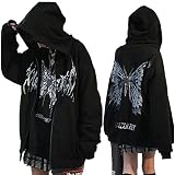 Hoodie Damen Oversize Kapuzenpullover Y2k Aesthetic Kapuzen Sweatshirt E-Girl 90er Streetwear Herbst Winter Harajuku Baggy Langarm Hoodies Vintage Pullover Jacke übergroßes Tops M