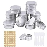 24 Stücke Döschen Aluminium Tiegel mit 70 Runde Aufkleber,5/30/50 ml Leere Dosen mit Schraubdeckel für lippenbalsam, Lotion, Creme, Masken, Mini-Kerzen, Kosmetik (50ml)