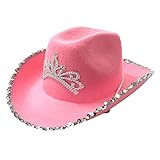 sunronal Western Cowboy Hut, rosa Krone Cowgirl Hut, blinkende glänzende Tiara verziert Cowgirl Hut, Cowboy Weihnachtsfeiertagsparty Kostümzubehö