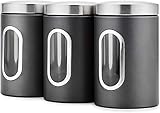 Annety 3 Stück Vorratsdose Set 1.5L Edelstahl Container für Tee, Kaffeebohnen, Getreide, Snacks (Schwarz)
