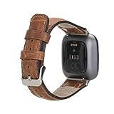 Echtes Leder Armband kompatibel mit Fitbit Versa 3 /Sense /Versa 2 /Lite handgefertigtes Ersatzarmband für Männer Frauen, Sport Band, Geschenk (Versa 2 / Lite Rose Gold Connector, Hellbraun Croco)