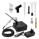 YAOBLUESEA Dual Action Professioneller Airbrush-Kompressor mit Zubehör, Airbrush-Set mit Pistole und Nadel für Modellbau, Handwerk, T