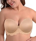 HACI Damen Multiway trägerloser BH Übergröße volle Figur Abdeckung Bügel BHs, Spitze Beige, 75E