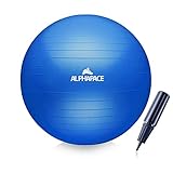 ALPHAPACE Dicker Anti-Burst Gymnastikball Sitzball Trainingsball inkl. Luft-Pumpe, Ball für Fitness, Yoga, Gymnastik, Core Training, für starken Rücken als Büro-Stuhl, Blue, 65