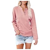 Langarmshirt Damen Sweatshirt Langarm Locker Pullover Totenkopf Druck Oberteile Frauen Herbst Elegant V-Ausschnitt Tops Lässig Löwenzahn Tunika Lange Ärmel T-Shirt(Pink, XXL)