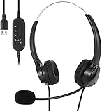 USB Headset with Microphone Noise Cancelling & Audio Controls Computer Headset Wired PC Headphones for Business Skype Webinar Call Centre Office Computer Clear Chat Ultra C