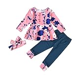 LROSEY Baby Mädchen Trainingsanzug Kleidung Mamas Mädchen Langarm Leopard Kapuzenpullover Hosen mit Stirnband Dreiteiliger Anzug Outfits Sets Warm Outfits Outwear Herbst Sommer O