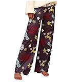 RMBLYfeiye Weihnachten Pyjamas Hosen für Damen Casual Stretch Freizeithose Bequeme Weich Pyjamahose Schlafanzughose Lang Winter Palazzo Hose Relaxhose Haremhose Fitness Hosen weites B