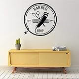 Friseur Friseursalon Logo Zeichen Friseur Haarschnitt Rasur Rasiermesser Schere Frisur Wandaufkleber Vinyl Aufkleber Wohnzimmer Studio Club Home Decor Wandb