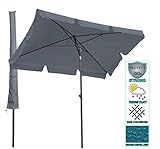 QUICK STAR Balkon Sonnenschirm 200x125cm Balkonschirm Rechteckig Knickbar Grau Gartenschirm UV 50 mit Schutzhü