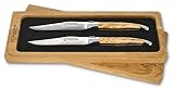 Laguiole en Aubrac - 2er Set Laguiole Steakmesser aus Frankreich - Griff Birkenholz - Stahl glänzend - Original mit Zertifik