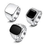 KALVICA 3 Stück Edelstahl Quadratischer Ring Set Herren Damen Siegel Band Breite Ringe Schwarz Onyx Zirkon Ringe Biker poliert Ringe Größe 54 bis 70