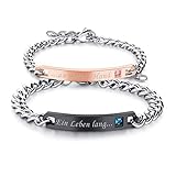 Cupimatch Paare Armband mit Gravur”EIN Leben Lang an Deiner Hand” für Verliebte Edelstahl Schmuck Damen Silber Farb