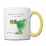 Spreadshirt Janosch Günter Kastenfrosch Küssen Ist Wie Fliegen Tasse zweifarbig, Weiß/Gelb