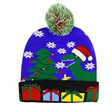 Mütze Damen Glühende Bunte Lichter Herren Weihnachts Mützen LED-Feiertagshüte faseroptische leuchtende Unisex Hüte Bommel Mütze Fellbommel Winter Strickmütze Gefüttert Beanie zum Geschenk