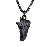 U7 Herren schwarz Edelstahl Kette Sport Schuh Form Anhänger Halskette 60cm Weizenkette verstellbar Hip Hop Modeschmuck für Männer Jungen schw