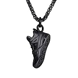 U7 Herren schwarz Edelstahl Kette Sport Schuh Form Anhänger Halskette 60cm Weizenkette verstellbar Hip Hop Modeschmuck für Männer Jungen schw