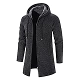 eiuEQIU Herren Kapuzenjacke Windjacke Mittellange Kapuzenjacke Einfarbige Casual Langarm gefüttert Warm Winterjacke Männer Plüsch Pullover Reißverschluss Mäntel mit Tasche und Kordelzug