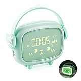 Kinder Wecker, Vintoney Wecker Wake Up Licht Lichtwecker LED Kreative Cute Alarm Clock mit Nachttischlampe 2 Alarme Snooze Schlafhilfe Kindertagesgeschenk für Kinder Mädchen [Energieklasse A++]-Grü