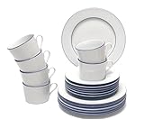 Retsch Arzberg Kombiservice HEIKE BLAURAND / Set 30teilig für 6 Personen / Porzellan weiß mit blauem Rand / klassisch runde Form / Maritimes Flair - elegant, k