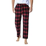 Klassisch Karo Schlafanzughose Herren Weiche Baumwolle Nachtwäsche Freizeithose Gitter Drucken Lang Hose Karierte Pyjamahose mit Tasche Kordelzug Nachtwäsche Sleep Hose Loungewear Herren Geschenk
