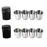 Edelstahl Becher, Mopoin 8 Stück Schnaps Gläser aus Metall Flachmann Becher Set Metall Becher mit Leder Tasche Schnapsgläser, ideales Flachmann-Zubehör, Tolle Geschenk-I