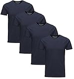 JACK & JONES Herren T-Shirt 4er Pack Basic Rundhals Tee 12058529 (Dunkelblau, L)