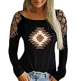 Langarmshirt Hot Strass Hohles Bedrucktes Oberteil Große Größen Lässige Top Bluse Im Retro-Stil Herbst Und Frühlings Sexy Slim Tunika Basic Freizeittop