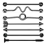 vcmart 7er Schwarz Industrial Piercing Bars Chirurgenstahl 14G 38mm Barbell Ohr Piercing Schmuck