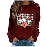 Damen Weihnachtspullover Christmas Pullover Weihnachten Weihnachtsmann Rundhals Shirt Blusen Lustig Xmas Langarmshirt Sweatshirt Winterpullover Tops Moderne Oberteile D