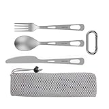 OUTXE Titanium Camping-Utensilenset 3-teiliges Titan Löffel-Gabelmesser-Kombi- und Neopren-Etui, Lunchbox-Besteckset und Reisebesteck