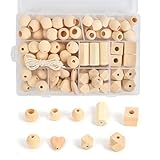 108 Stück Holz Perle Holzkugeln mit Loch Bastelperlen Facettierten Natürliche Geometrische Holzperlen Holz Liebe Herzen Bead Runde achteckig für DIY Schmuck Herstellung Handwerk Halskette Armb