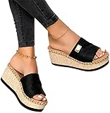 Onsoyours Damen Sommer Sandalen Lässige Flache Schuhe Plateau Flat Heel Elegant Espadrilles Römersandalen Pantoletten Peep Toe Flip Flop Schuhe Strandsandalen 40 EU A Schw